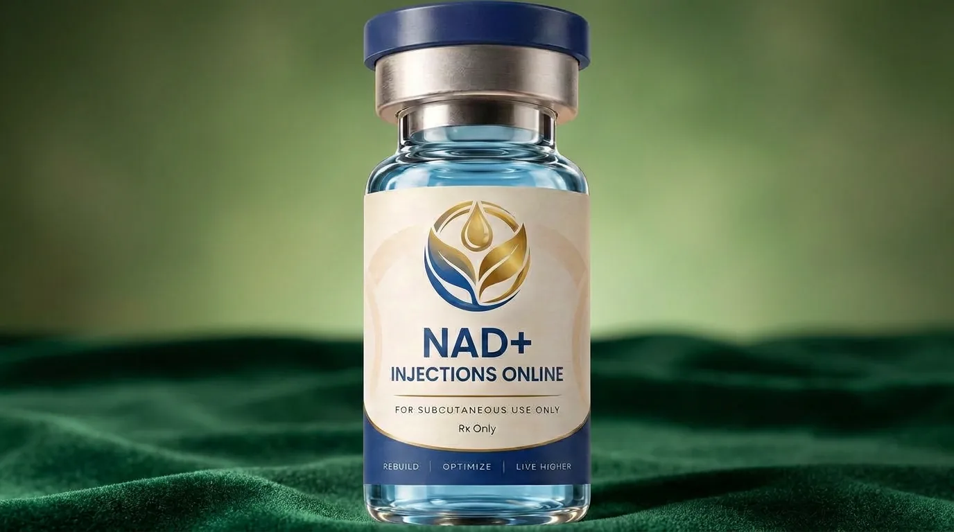 Vial of injectable NAD+ on a marble counter