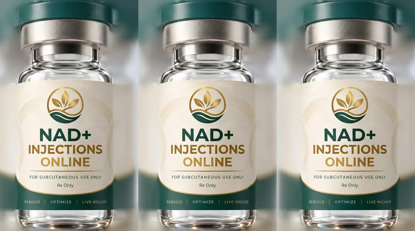 Injectable NAD+ vial with its pharmacy label in view