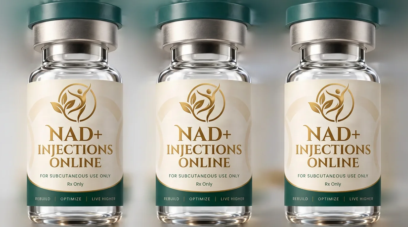 Injectable NAD+ vial with its pharmacy label in view